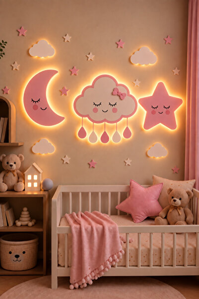Moonly Concept Gökyüzü Çocuk Odası Gece Lambası | Bulut Ay Yıldız Bebek Odası...