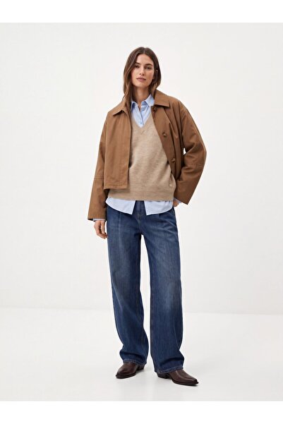 Ltb Relaxed Fit V-Neck Knitwear Beige Sweater
