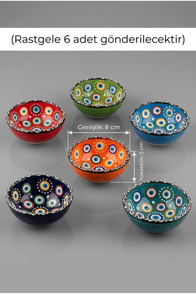 Mijja 6 Piece Tile Bowl Set 8 cm Colorful Snack Bowl Sauce Bowl Breakfast Turkish Delight Bowl