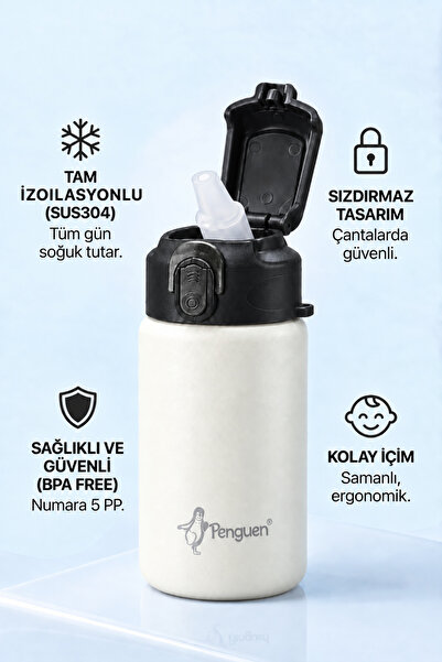 Penguen Çocuk Pipetli Çelik Suluk ve Matara 500 ml Sızdırmaz BPA Free SUS304 ...