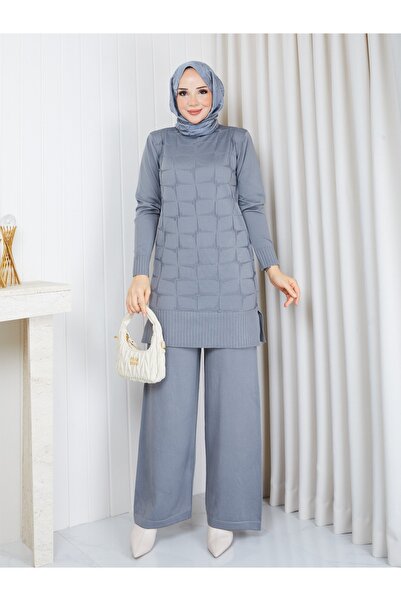 Soğuk İplik Yıldız Desenli Triko Tunik Pantolon Takım