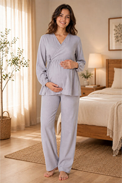 by İGP Soft Muslin Fabric Breastfeeding Friendly Maternity Adjustable Waist P...