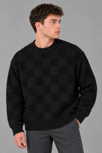 Stilkombin Oversize Plush Square Pattern Winter Sweater Dp 18381_10062