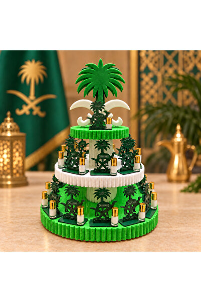 Generic Saudi National Day 3-Tier Camel Favor Stand with 24 White Musk Bottles