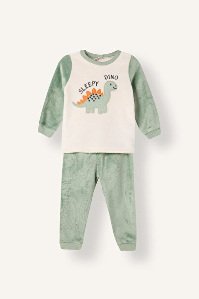 DeFacto Dinosaur Printed Plush 2-Piece Pajama Set for Baby Boy I2368A526Cw