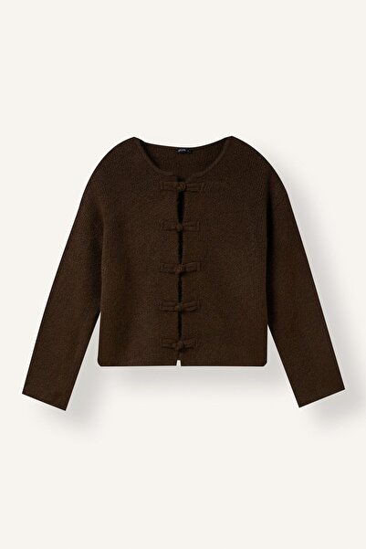 DeFacto Regular Fit Crew Neck Basic Cardigan with Bow Detail I1760Ax26Wn