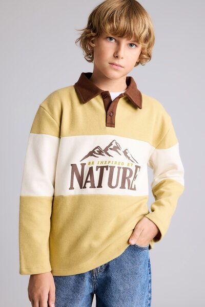 DeFacto Oversize Polo Collar Color Blocked Printed Thessaloniki Fabric Sweats...