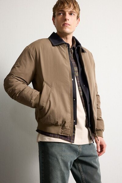 DeFacto Contrast Collar Regular Fit Zippered Coat H1819Ax26Wn