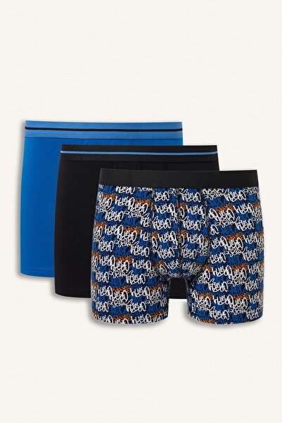 DeFacto Regular Fit Graffiti Patterned 3-Piece Boxer with Elastic Waistband I...