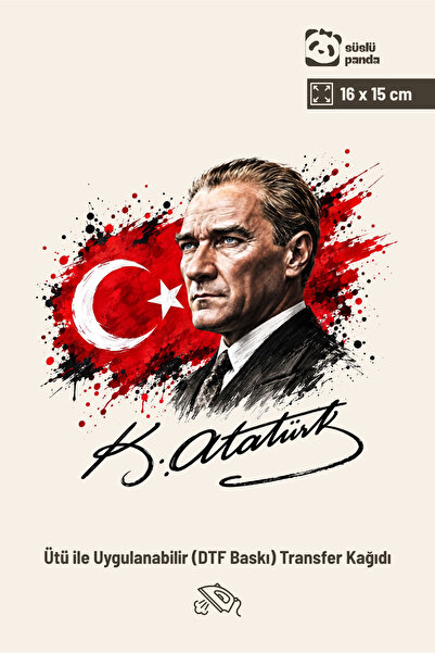 Genel Markalar DTF Baskı Atatürk Portresi Türk Bayrağı Ütüyle Yapışan Tişört ...