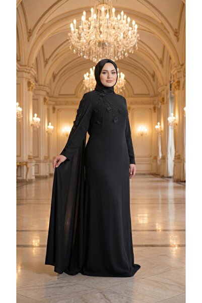 perfectmegastore Çınar Özkan Yaka Çiçek ve Pelerin Detaylı Elbise-5280