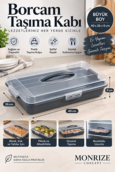 Monrize Concept Borcam Taşıma Kabı Kapaklı Kulplu Büyük Boy Börek Kek Pasta T...
