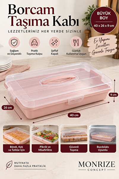 Monrize Concept Borcam Taşıma Kabı Kapaklı Kulplu Büyük Boy Börek Kek Pasta T...