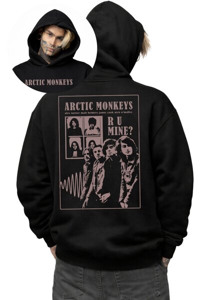 Fuddy Moda Hanorac unisex cu glugă și imprimeu pe spate Artric Monkeys R U Mi...
