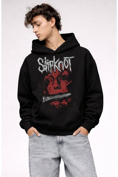 Fuddy Moda Hanorac unisex Slipknot cu fermoar și imprimeu, hanorac supradimen...
