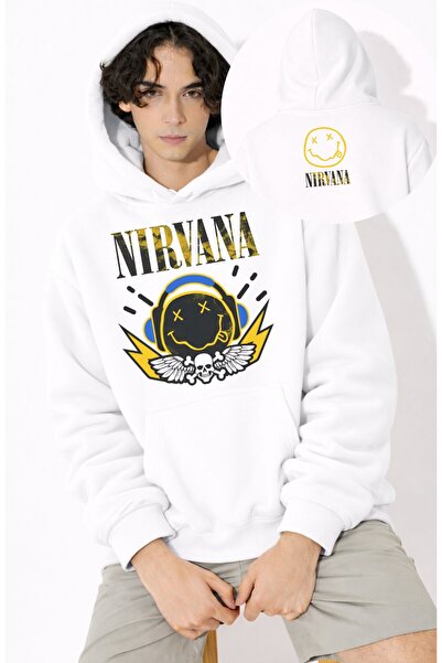 Fuddy Moda Unisex φούτερ με κουκούλα με στάμπα Nirvana, Oversize φούτερ με κο...
