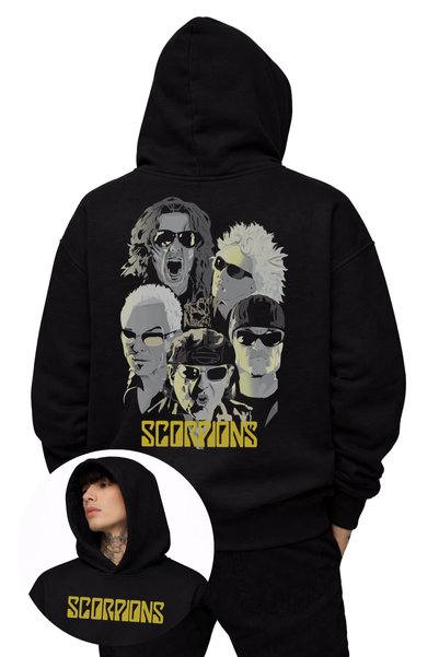 Fuddy Moda Hanorac unisex cu glugă și imprimeu pe spate Scorpions, hanorac su...