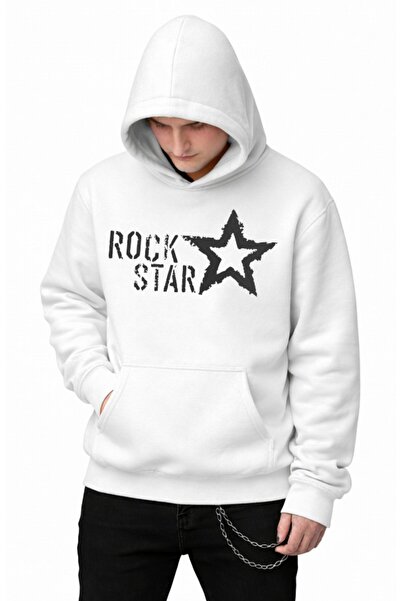 Fuddy Moda Unisex Oversize Φούτερ με στάμπα Rock Star και κουκούλα
