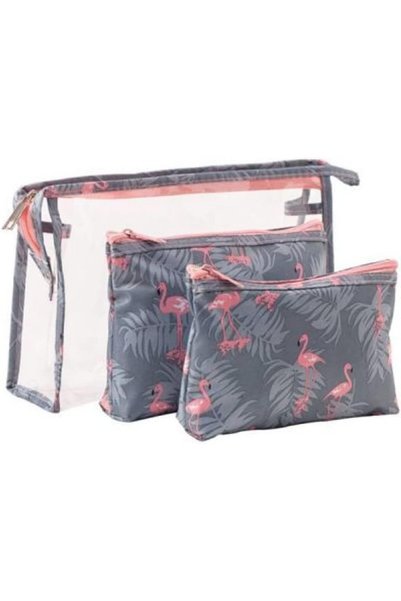 Generic Waterproof Cosmetic Bag Set 3 Pieces Grey/Pink, Grey/Pink