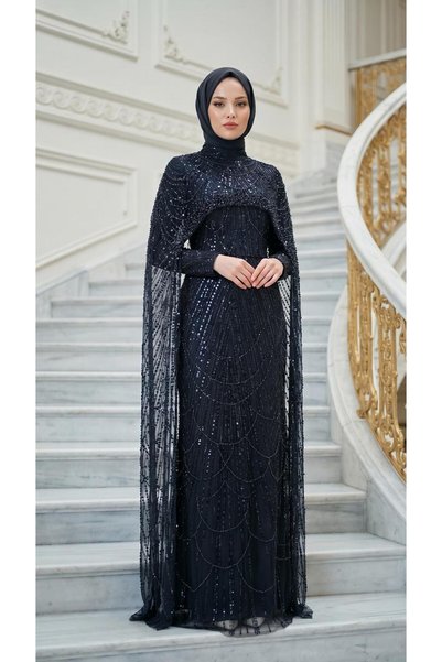 perfectmegastore Hennin Taş Ve Pelerin Detaylı Abiye-5083