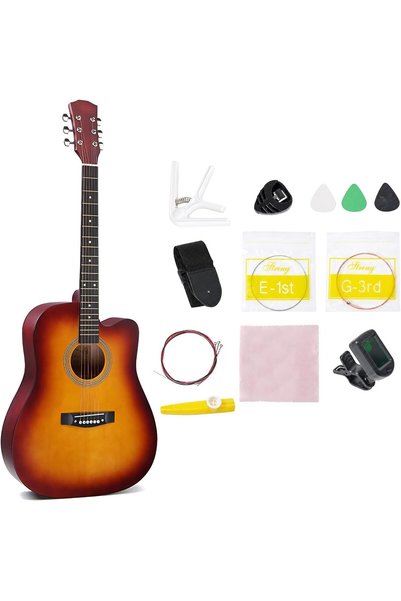 sharpdo 41-Inch Folk Acoustic Guitar with Adjustable Truss Rod, 21 Frets & Co...