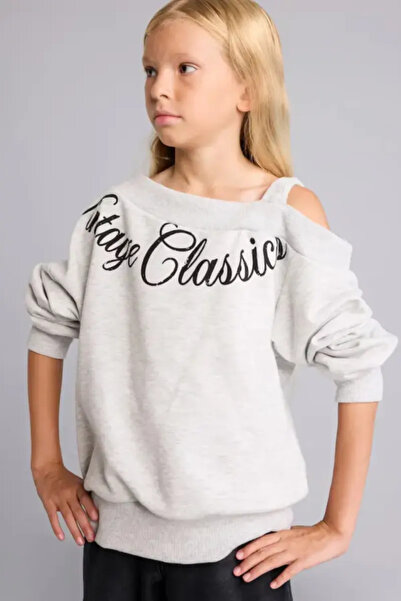 DeFacto Asimetrik Omzu Açık Baskılı Sweatshirt Kız Çocuk I6180A826WN