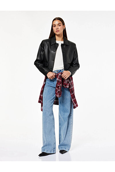 Koton Buttoned Pocket Wide Leg Cotton Stonewashed Jeans - Wide Leg Jeans