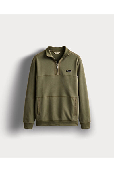 Ellesse Ανδρικό φούτερ χακί με μισό φερμουάρ 6WM1025