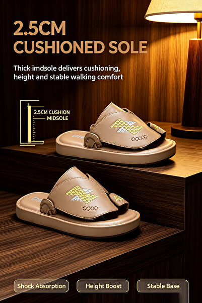 Alnoor Global Store Urban Style Genuine Leather Slippers with Thick Cushioned...