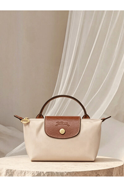 LONGINES Women Mini Dumpling Handbag, White Nylon Top Handle Bag with Detacha...