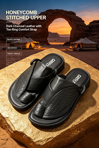 Alnoor Global Store Embossed Texture Leather Slides for Coastal & Summer Wear