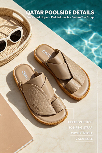 Alnoor Global Store Embossed Texture Leather Slides for Coastal & Summer Wear