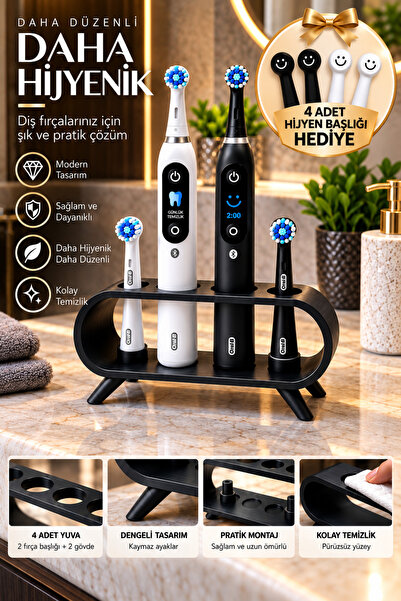 Elektrikli Diş Fırçası Başlık Düzenleyici Stand – 4’lü Hijyenik Organizer