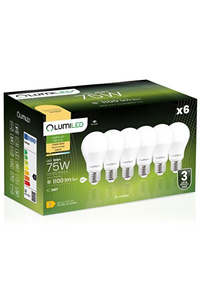 Lumiled 6x E27 A60 10W = 75W 1100lm 3000K Cald 260 LED Bec °