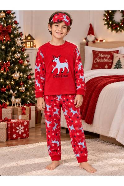 Fil Kids Boy's Cotton Sleepwear Set with Headband, Deer Pattern, Red Color, C...