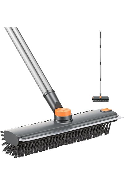 GENERAL 3-in-1 Floor Scrub Brush with Long Handle, Heavy Duty Rubber Broom fo...