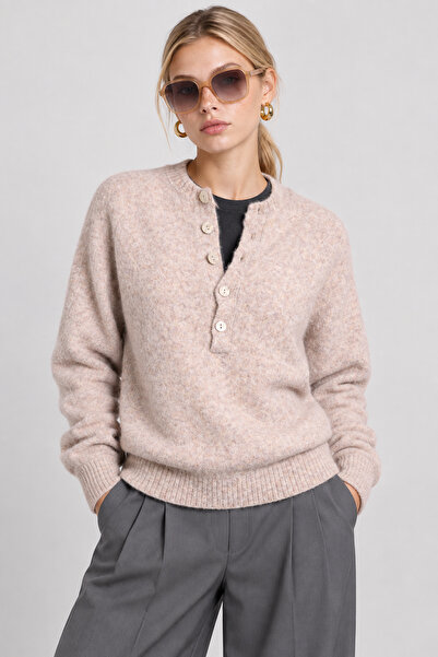 Lovelyİstanbul Wool Blend Buttoned Knitwear Sweater Lki̇0057 Stone