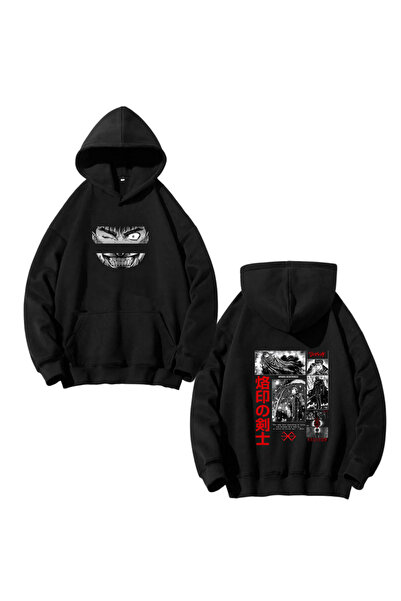 dompulerimoda BERSERK MANGA Serisi Detail Oversize Unisex Siyah Sweatshirt Ho...
