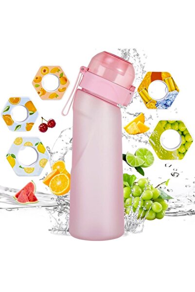 3E CHOICE Everybody Everyday Everywhere Sticlă de apă portabilă cu capsule de aromă, 0 calorii și fără zahăr, durabilă, de 650 ml, fără BPA, pentru hidratare și motivație în sport, roz transparent.