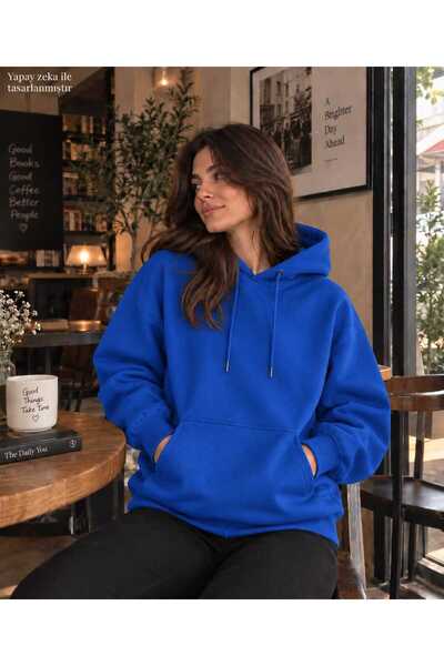 caddekombin Women's Hooded Sweatshirt - Oversized Plain Patternless Two-Stran...