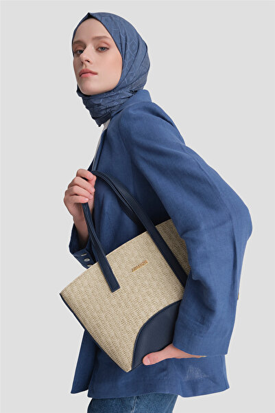 Armine Straw Bag Navy Blue
