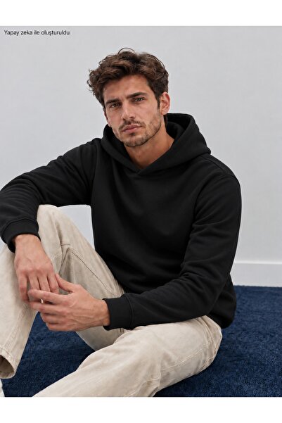 caddekombin Men's Hooded Sweatshirt - Plain Patternless Cotton Hoodie with Ka...