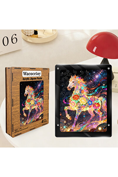 GoldenLike Wooden Colorful Flower Horse Jigsaw Puzzle, 50-Piece Unique Shape ...