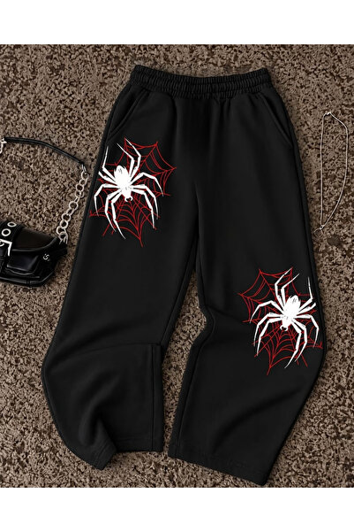 Toum بنطلون رياضي فضفاض كبير الحجم مطبوع عليه Spider Heart للجنسين