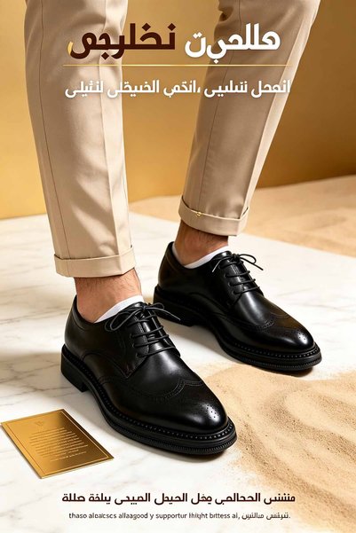 Najd Trend Mall حذاء رسمي كلاسيكي بنقشة بروغ | جلد ناعم لامع، نعل ثابت مضاد للانزلاق، مثالي للاجتماعات