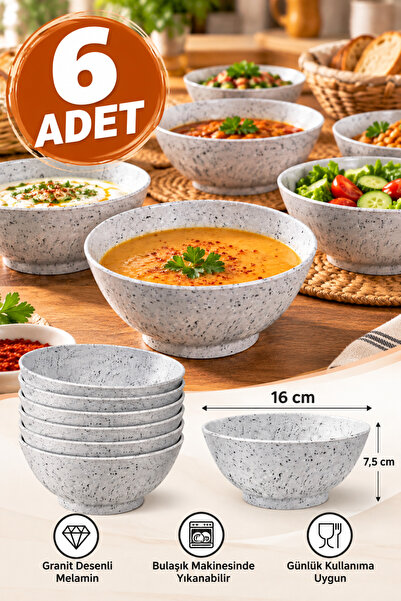 Binbirreyon 6 Adet Granit Desenli Melamin Kase 16cm Lokanta Ev Kase RA670