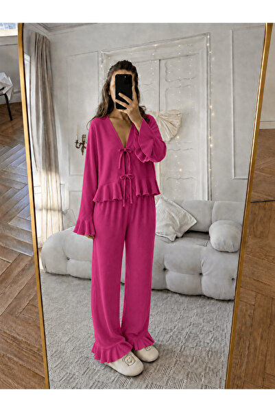 Hepsi Moda Fitilli Bağlamalı Pijama Takımı - Pembe