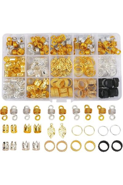 MAKINGTEC 200pcs Beads for Hair Braids,metal Gold Braid Ring Cuff Clips Braid...