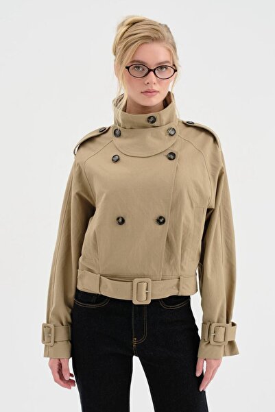 tw3 Women's Woven Fabric Premium Quality Lined Design Short Trench Coat Jacket