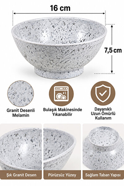 Binbirreyon 6 Adet Granit Desenli Melamin Kase 16cm Lokanta Ev Kase RA670